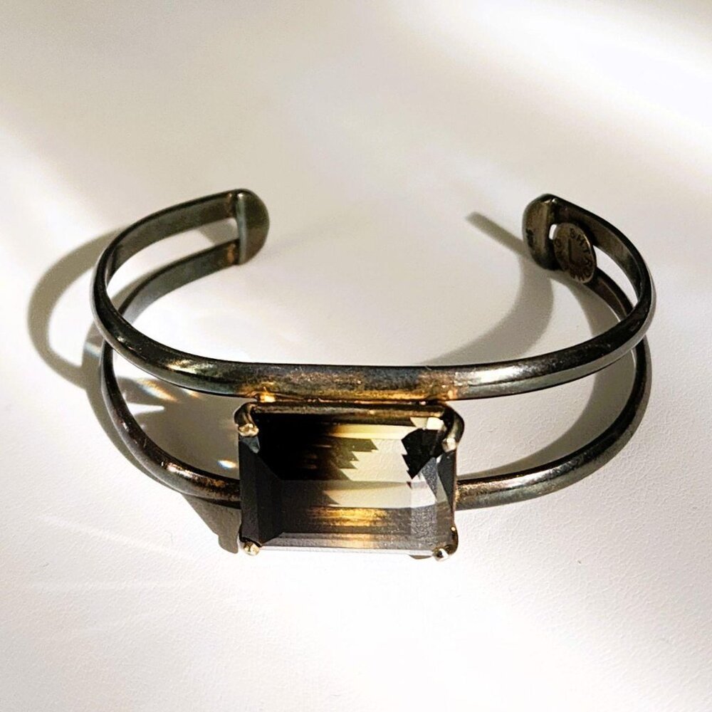 Vintage Sterling Silver L Shtromberg Smokey Quartz  Cuff Bracelet Rare - Picture 8 of 8